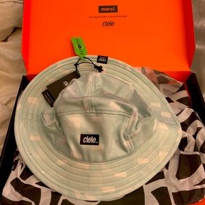 Ciele Athletics BKT technical BKT hat. White with light aqua print. NEW in box.